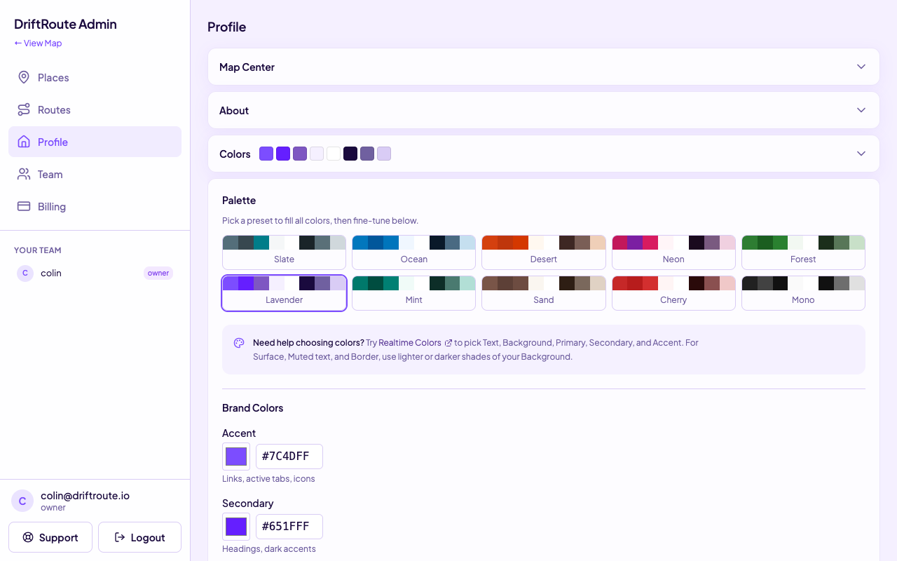 Admin dashboard with theme customization