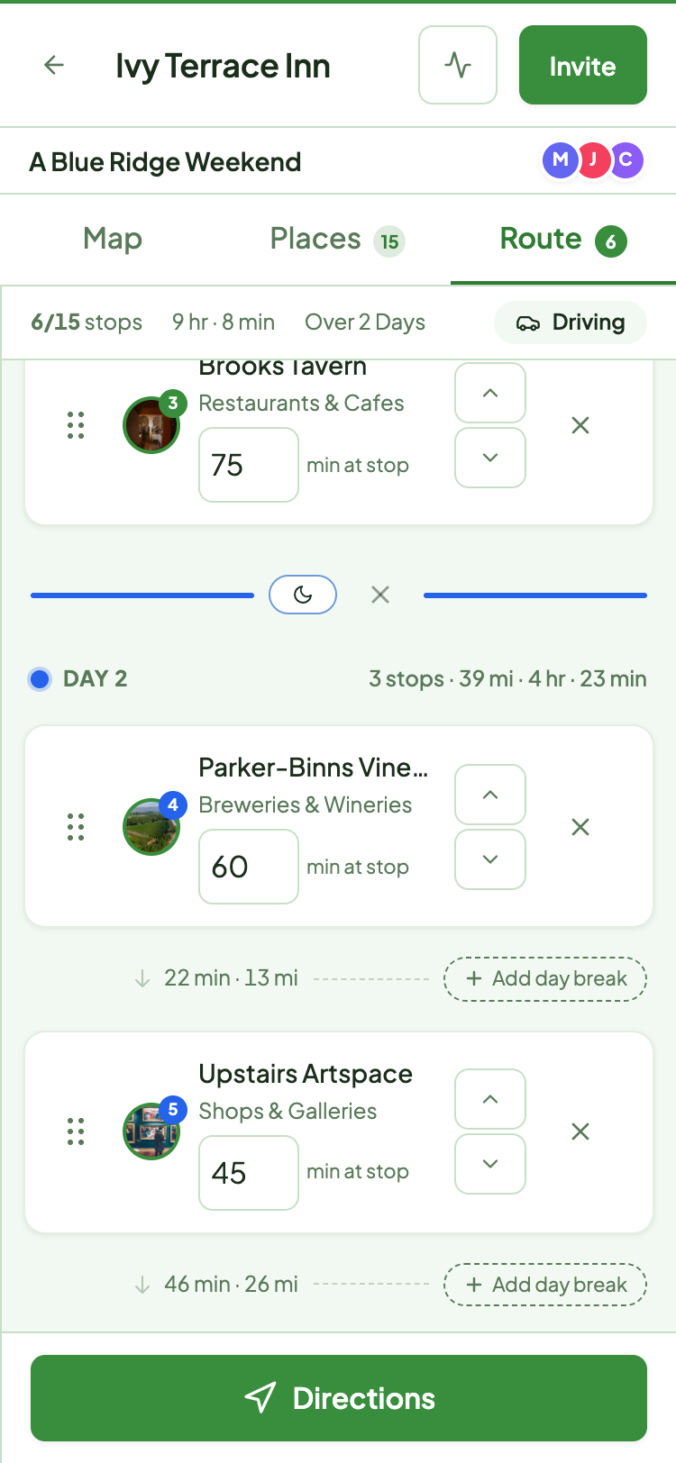 Ivy Terrace Inn collaborative route planning