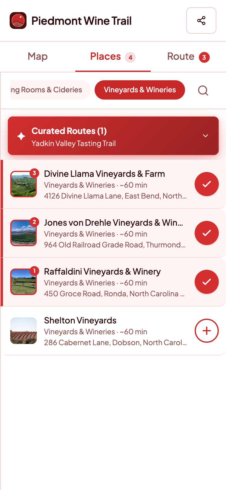 Piedmont Wine Trail filtered by region