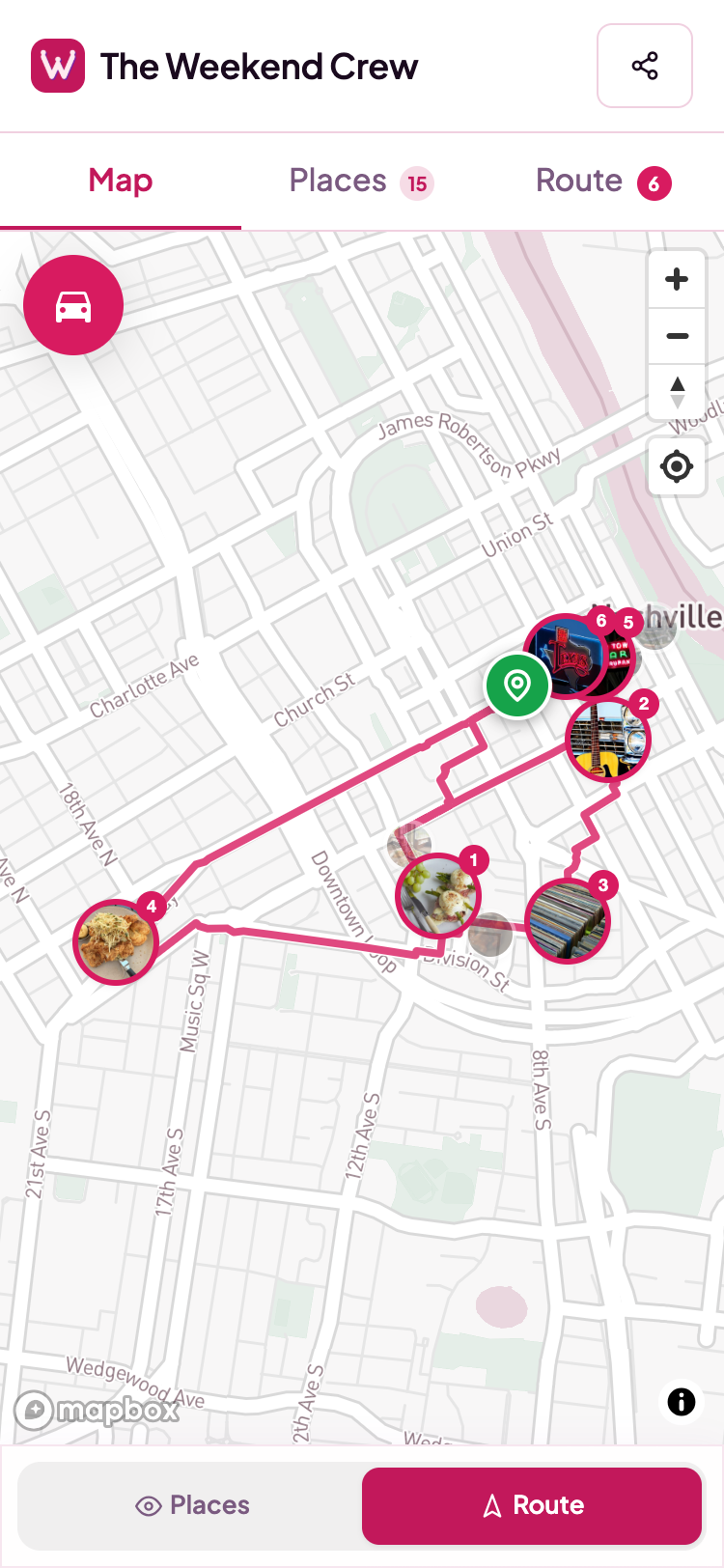 Weekend Crew city trip map